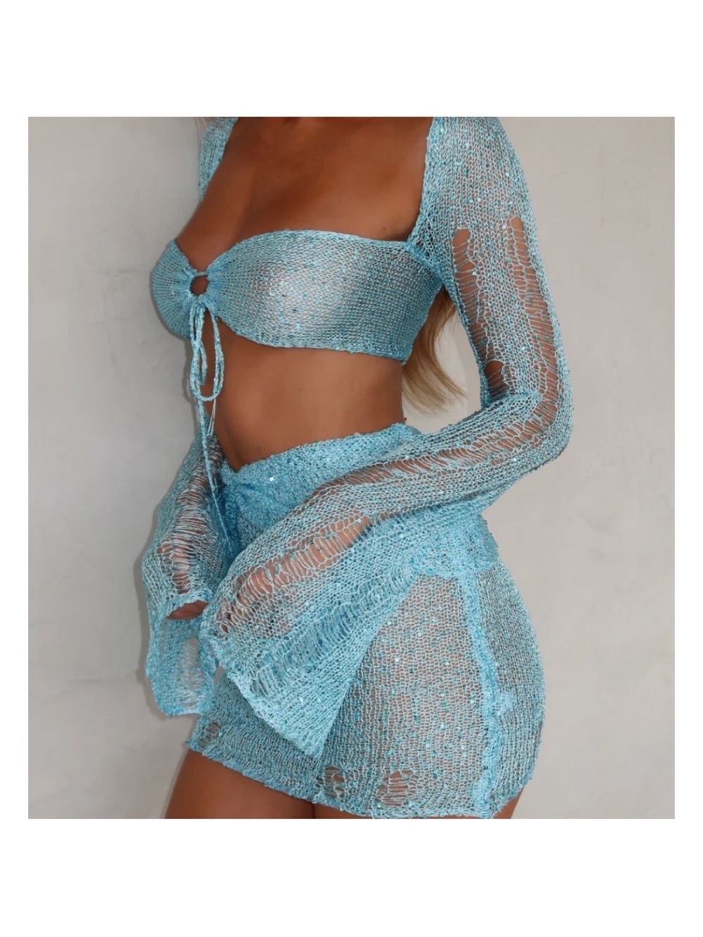 White Fox Boutique Sparkly Crochet Top & Skirt Set